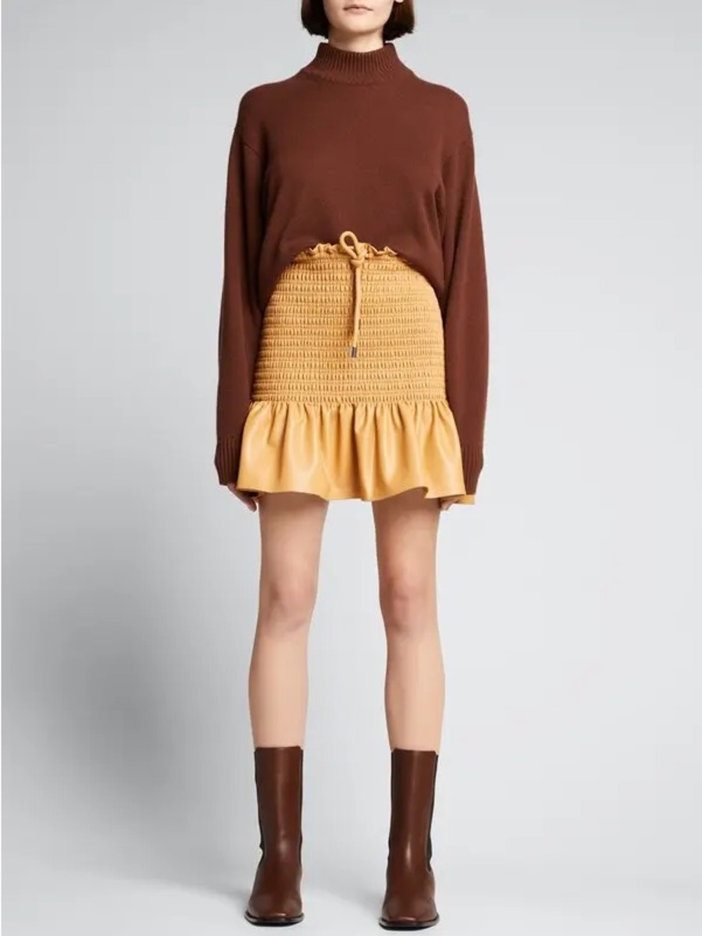 A.L.C. Jenny Smocked Vegan Leather Mini Skirt Tan Women’s‎ Size 0